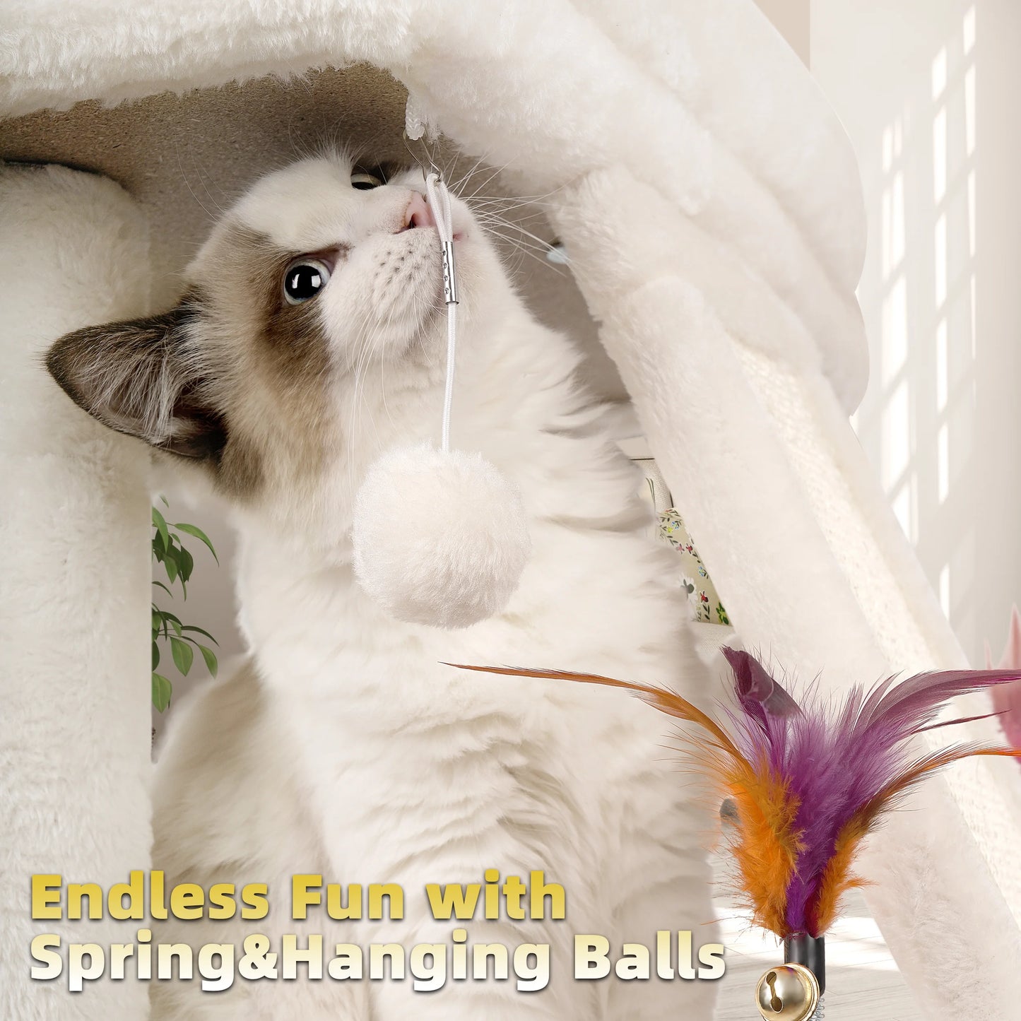 1-Level 17.7 in Cat Tree with Condo, Scratch Pad, Hammock & Hanging Ball, Beige