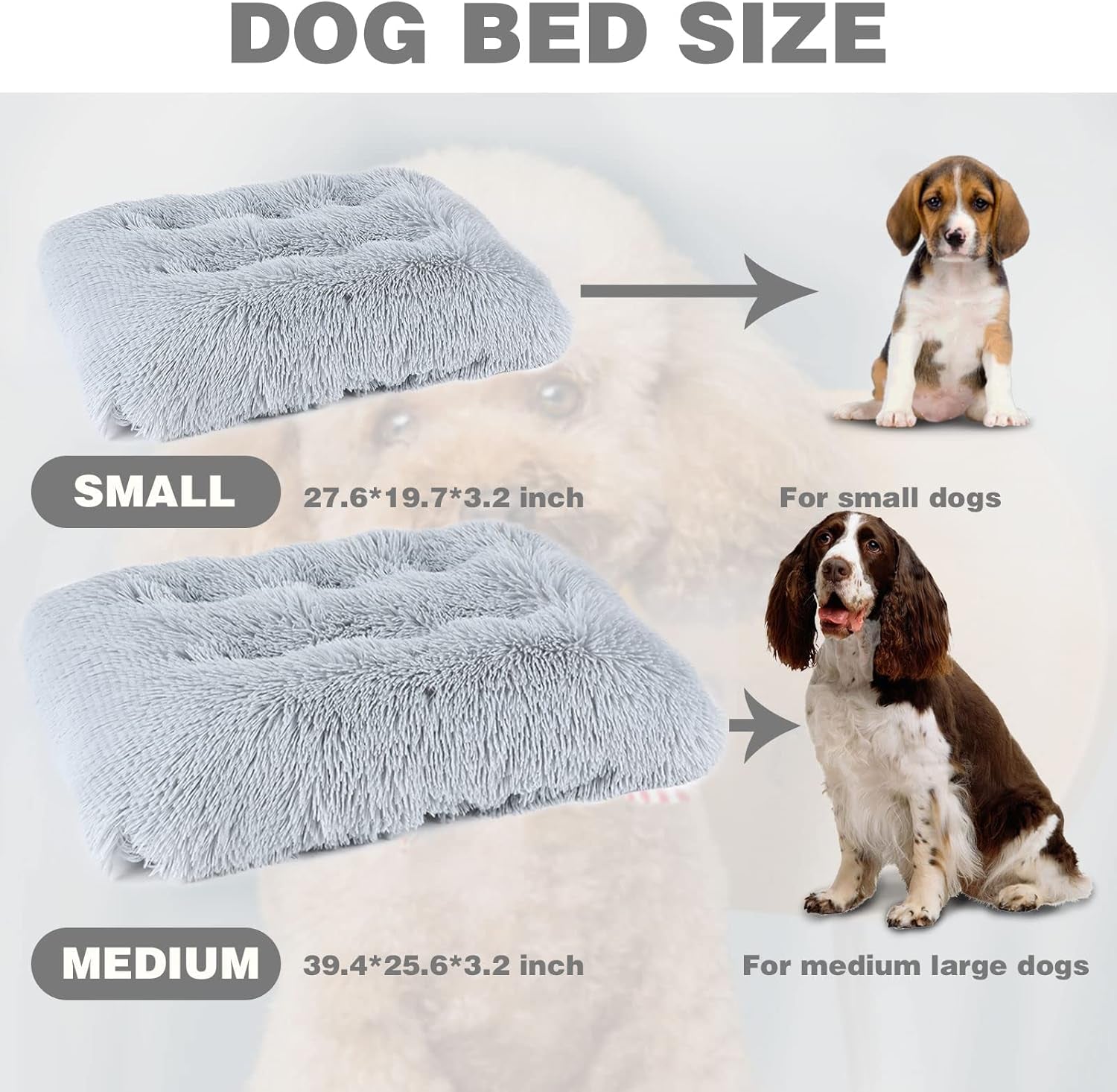 Dog Bed, Dog Crate Bed, Washable Dog Crate Pad, Fulffy Kennel Pad, Anti-Slip Dog Crate Mat for Large Medium Small Dogs (M, Gray)