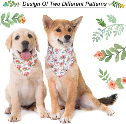 Dog Bandanas, Dog Scarf, Puppy Bandana, Dog Bandanas for Medium Size Dogs, Dog Bandana Accessories for Small Dogs, Personalized Adjustable Flower Pet Dog Bandana Handkerchiefs Triangle Bibs, 2 Pack