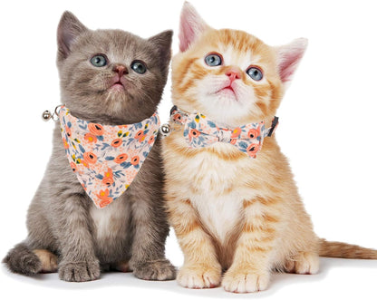 Floral Cat Collar with Bow Bandana, Removable Kitten Bowtie Scarf, Cute Flower Bow Bandana Collar for Cats Kittens