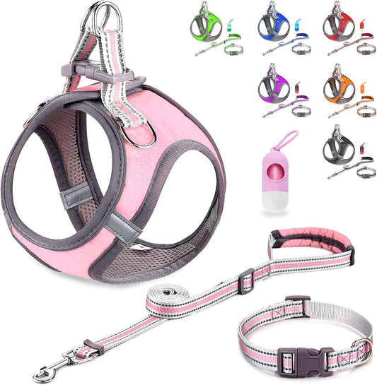 Small Dog Harness,Puppy Harness,Adjustable Leash and Collar Set for Small Dogs,Step-In Dog Harness,3M Reflective Pet Dog Vest for Small Medium Puppy