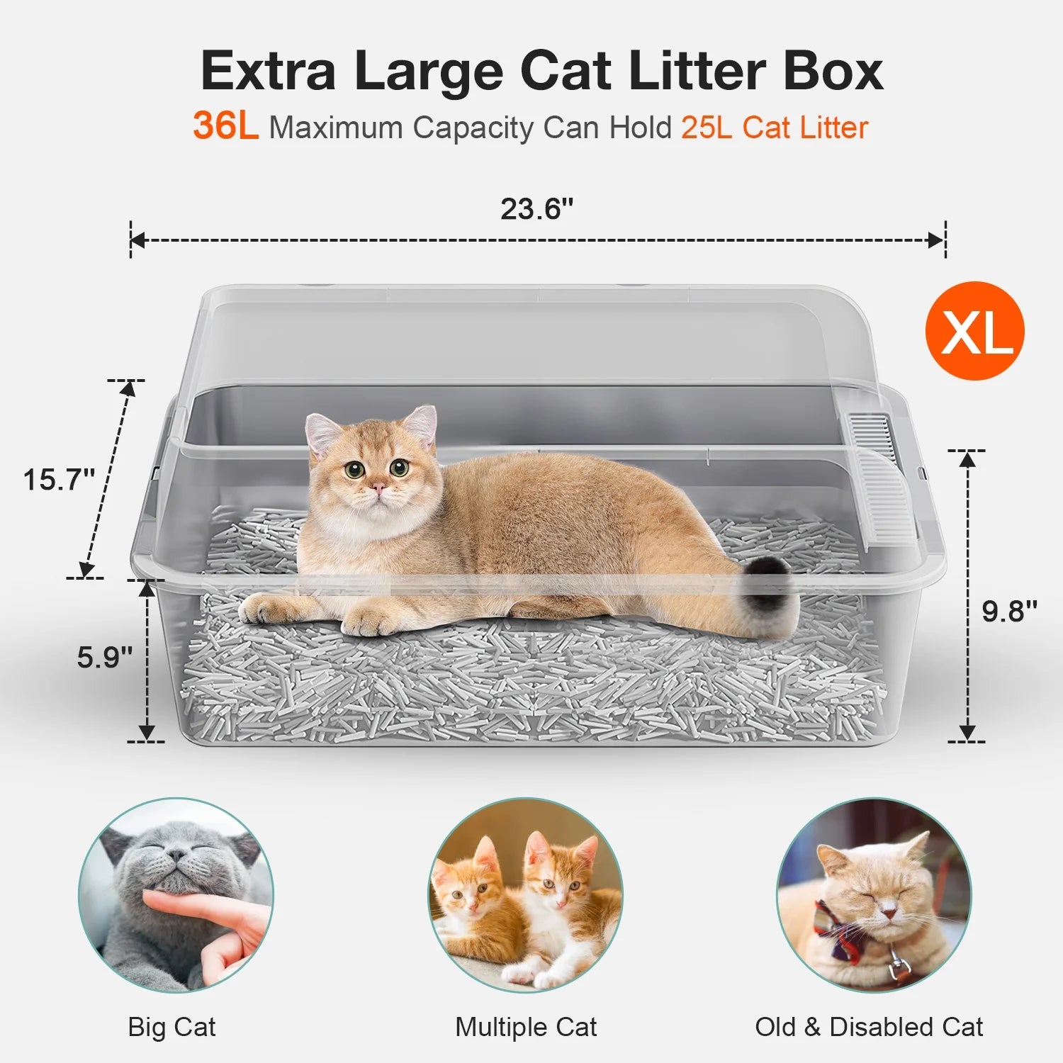 XL Stainless Steel Cat Litter Box for Multiple Cats, MS-60 Metal Cat Litter Box with Scoop & Mat, Khaki
