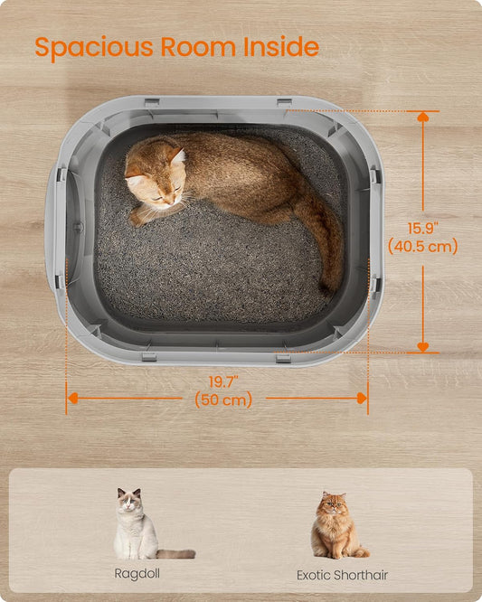 Cat Litter Box with Lid, XL Enclosed Litter Box with Slide-Out Tray, Scoop, Brus
