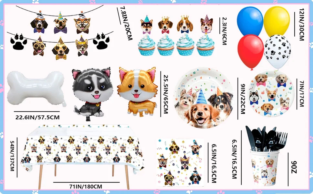 Puppy Dog Birthday Party Supplies,148Pcs Dog Party Decorations & Dog Birthday Party Tableware Set- Dog Birthday Banner,Puppy Balloons&Puppy Party Plates Cups Table Cloth