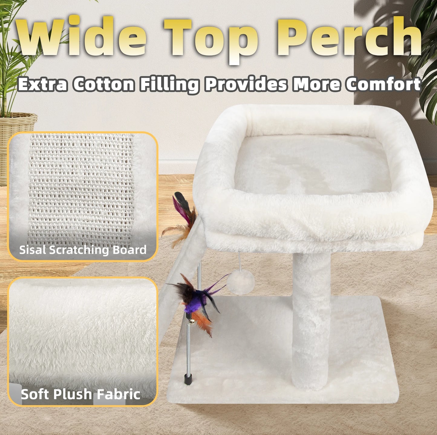 1-Level 17.7 in Cat Tree with Condo, Scratch Pad, Hammock & Hanging Ball, Beige