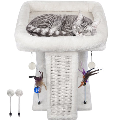 1-Level 17.7 in Cat Tree with Condo, Scratch Pad, Hammock & Hanging Ball, Beige