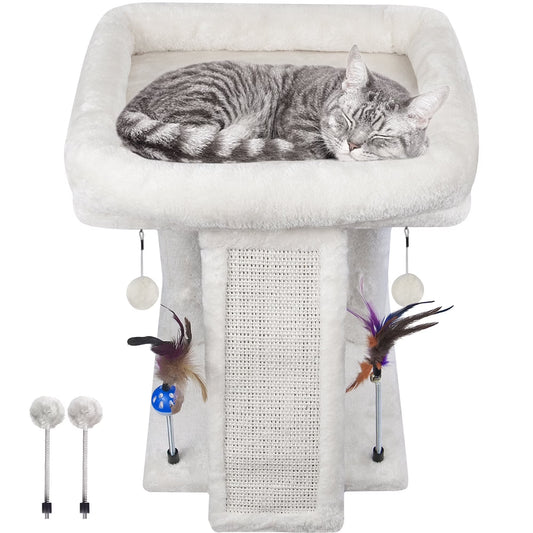 1-Level 17.7 in Cat Tree with Condo, Scratch Pad, Hammock & Hanging Ball, Beige