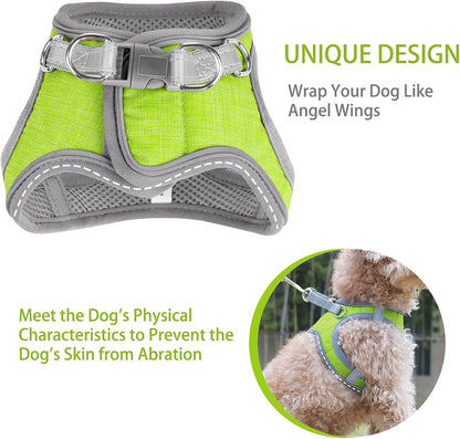 Small Dog Harness, Puppy Harness, Adjustable Leash and Collar Set for Small Dogs, Dog Vest Harness, Soft Dog Harness for Small Medium Puppy, Green X-Small