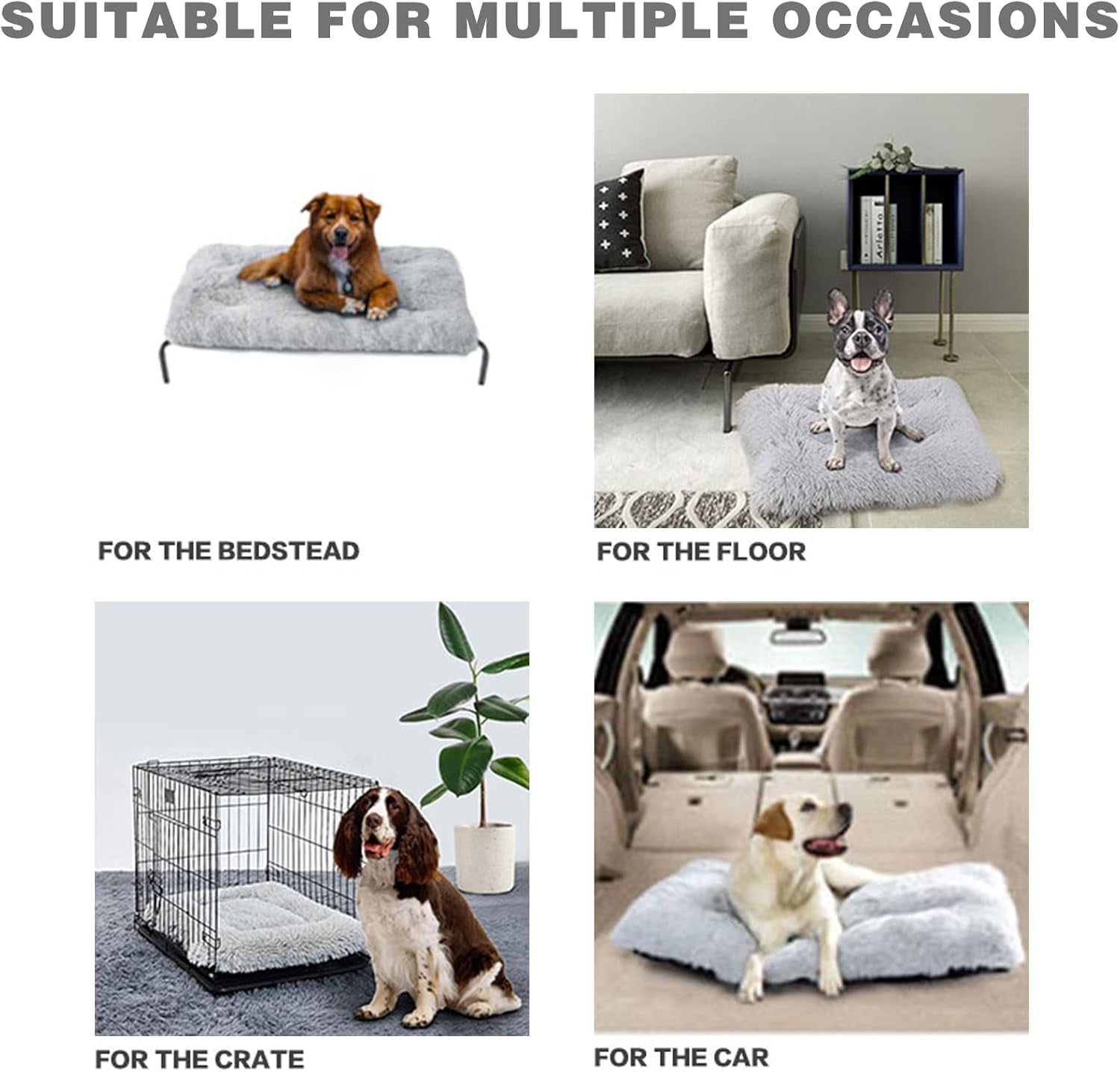 Dog Bed, Dog Crate Bed, Washable Dog Crate Pad, Fulffy Kennel Pad, Anti-Slip Dog Crate Mat for Large Medium Small Dogs (M, Gray)