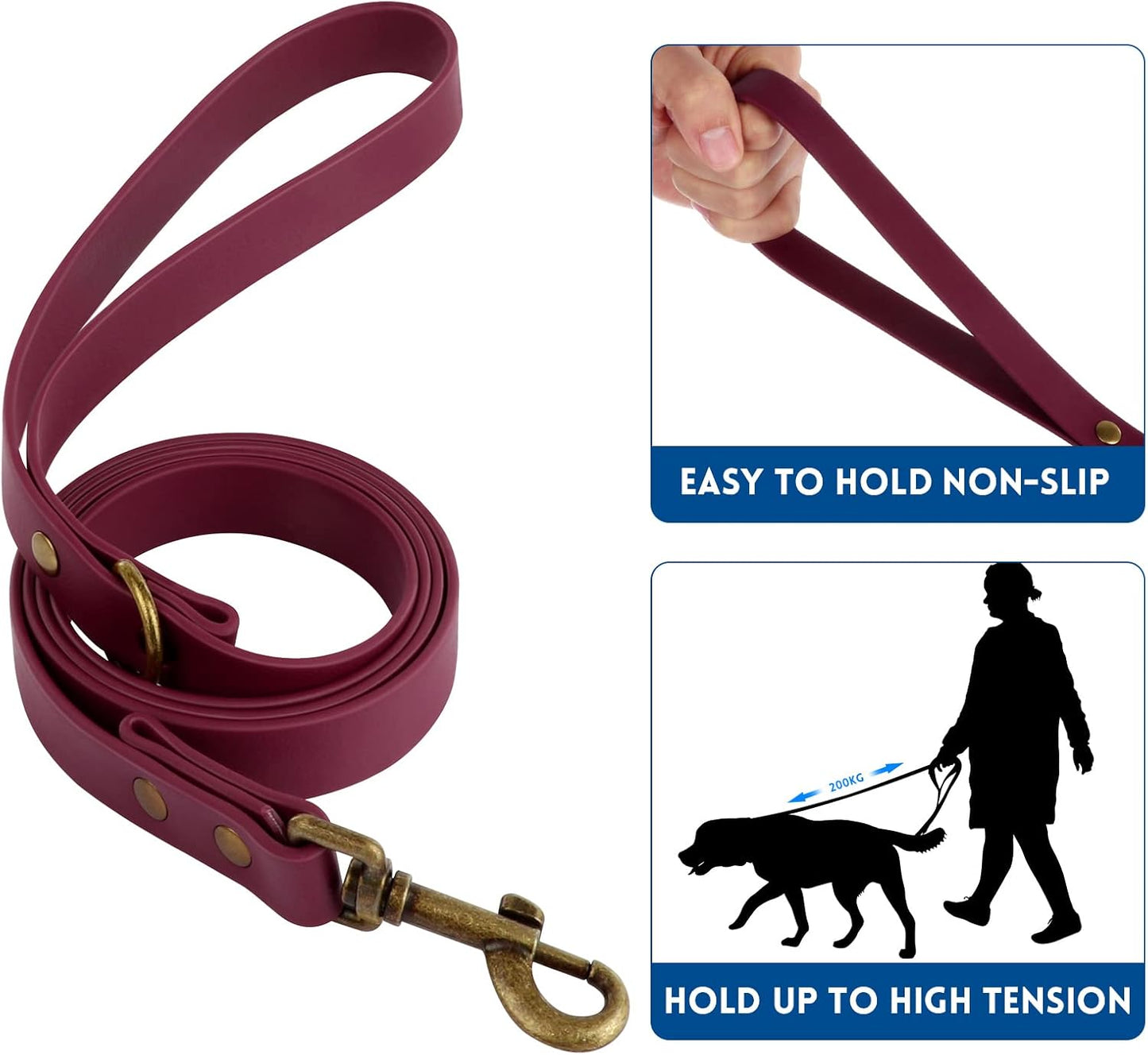 Dog Collar and Leash Set, Waterproof Adjustable Puppy Collars with Cute Tag 6FT Dog Leash with Poop Bag for Small Medium Large Dogs (M, Burgundy)