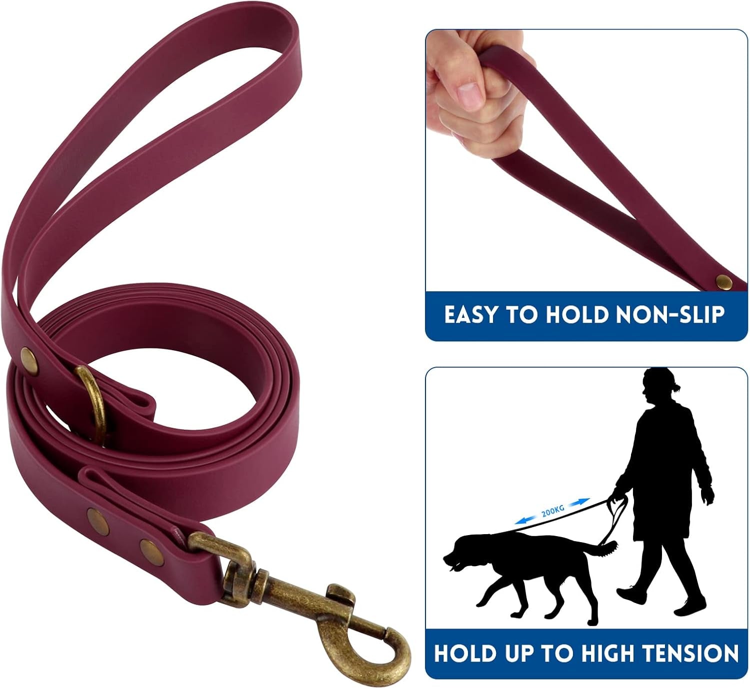 Dog Collar and Leash Set, Waterproof Adjustable Puppy Collars with Cute Tag 6FT Dog Leash with Poop Bag for Small Medium Large Dogs (M, Burgundy)