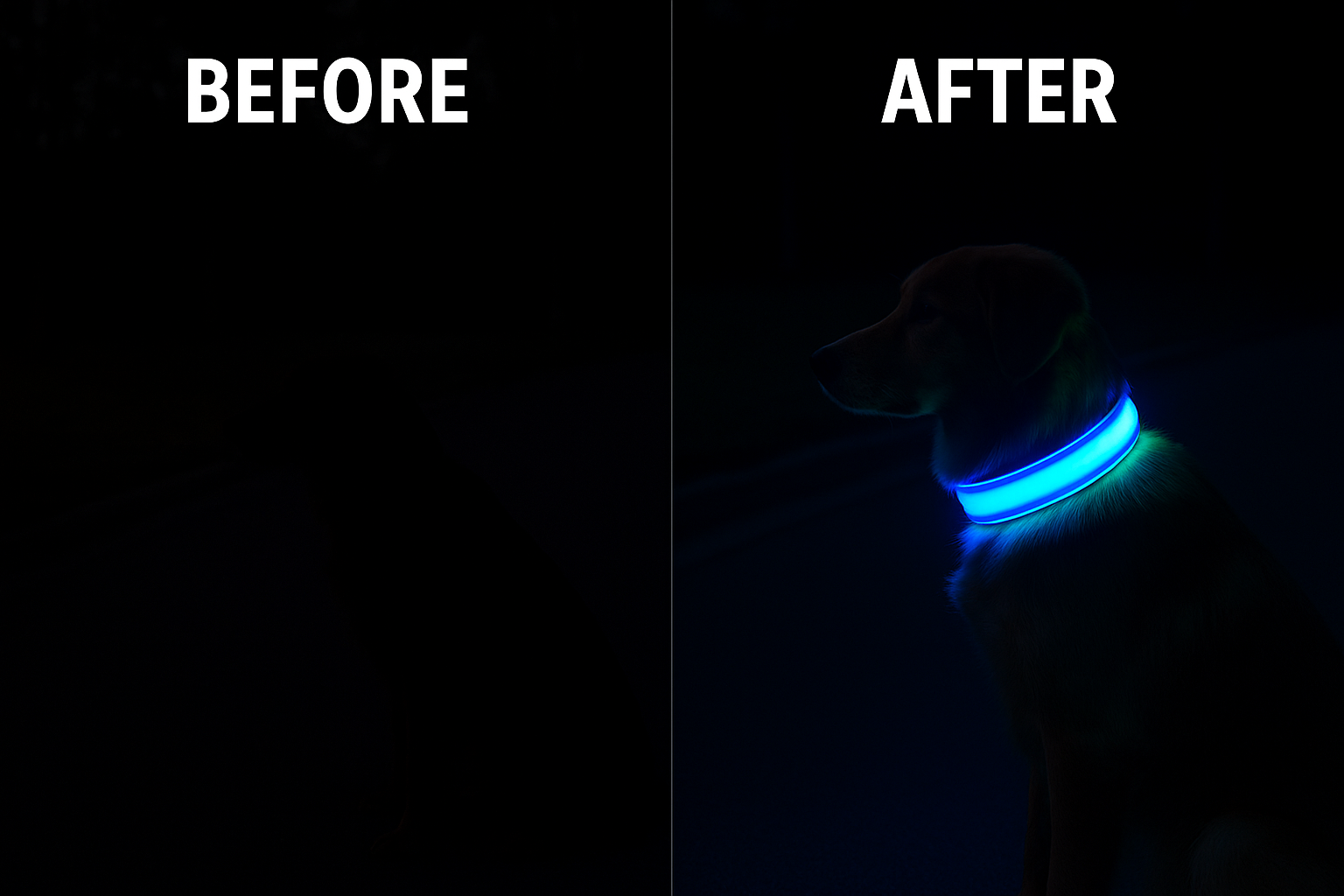Before vs After LED collar safety comparison