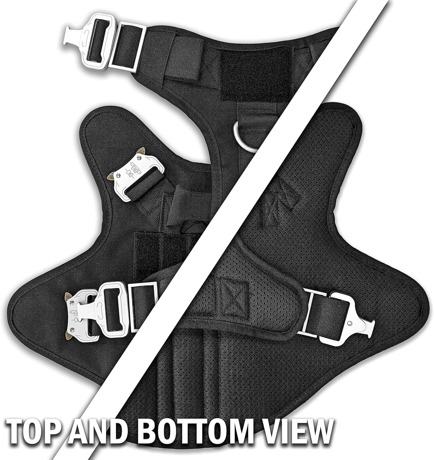 Tactical Dog Harness for Large Dogs with 4 Metal Buckles, Waterproof; Military Grade Dog Vest, Stop Pulls, Does Not Choke Neck and Prevents Escapes, Heavy-Duty Dog Harness, Black (L)