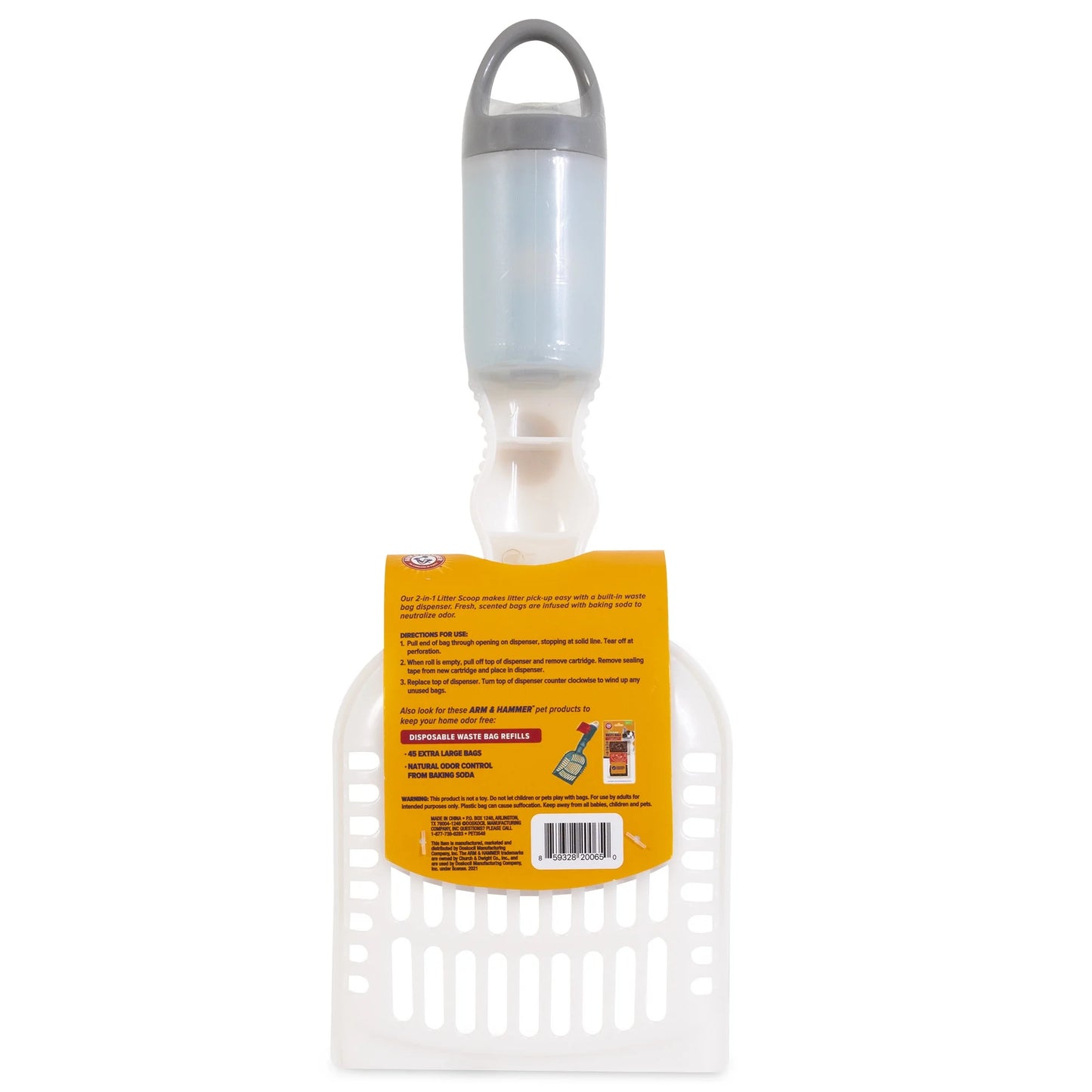 Deluxe 2-In-1 Plastic Cat Litter Scoop with Built-In Waste Bag Dispenser in Handle, 15 Fresh Scent Disposable Waste Bags Included, Assorted Colors