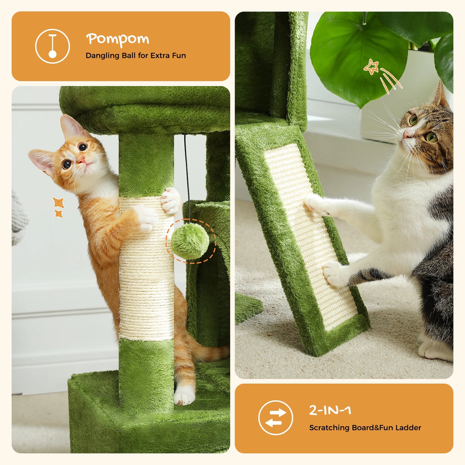 30" Cat Tree Condo with Sisal Scratcing Post Tower Ramp for Indoor Cats,Green