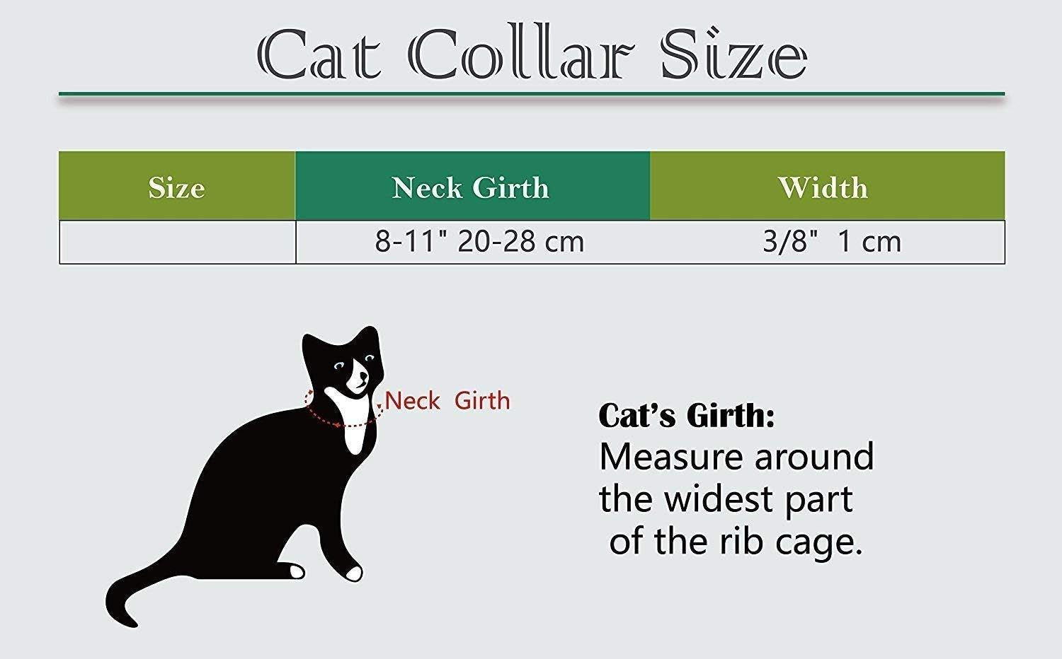 Cat Collar with Safety Belt and Bell Heart Bling 8-11 Inches (Black+Red+Pink+Blue)