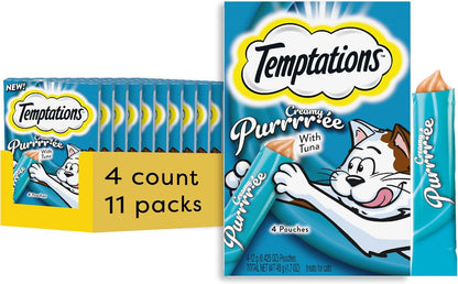 Creamy Puree Squeezable Lickable Wet Cat Treats with Tuna, 0.42 Oz. Tubes, 4 Count, Pack of 11 (44 Total)