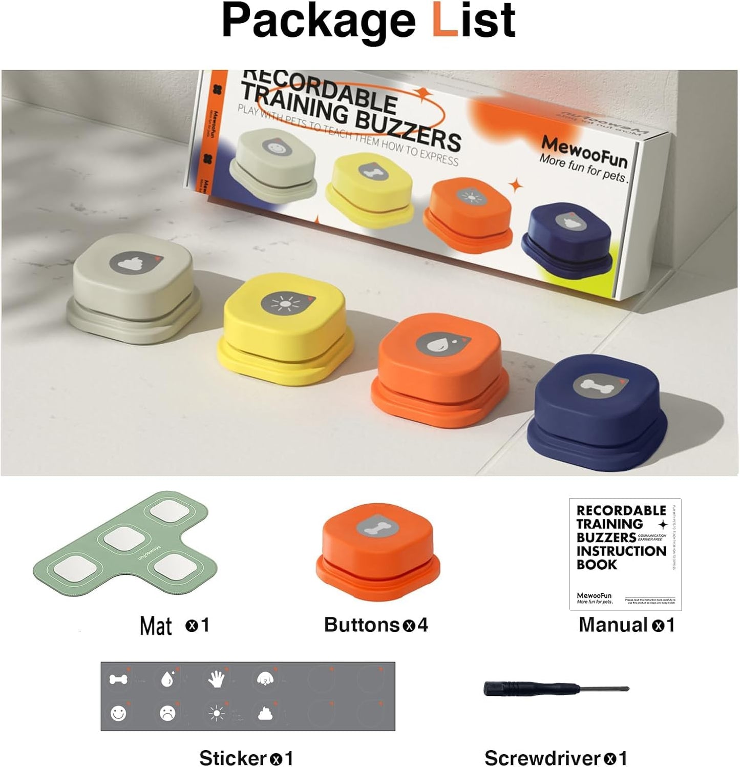 Dog Buttons for Communication Starter Pack Recordable Dog Talking Buttons Set Dog Training Speaking Buttons Dog Clicker with Mat & Stickers (4 Packs-Rubber Mat)