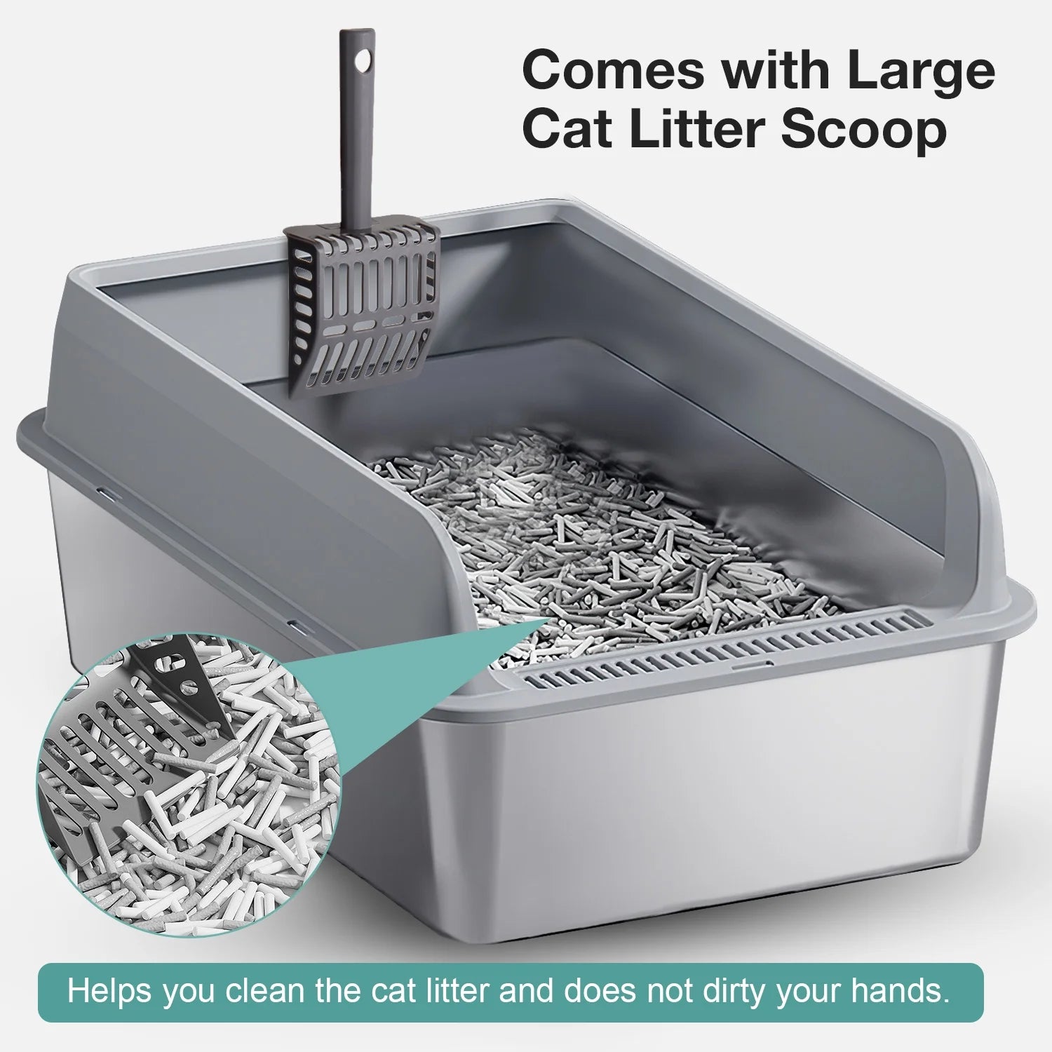 XL Stainless Steel Cat Litter Box for Multiple Cats, MS-60 Metal Cat Litter Box with Scoop & Mat, Khaki