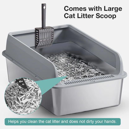 XL Stainless Steel Cat Litter Box for Multiple Cats, MS-60 Metal Cat Litter Box with Scoop & Mat, Khaki