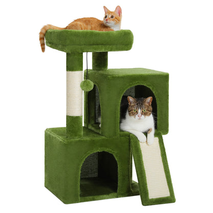 30" Cat Tree Condo with Sisal Scratcing Post Tower Ramp for Indoor Cats,Green