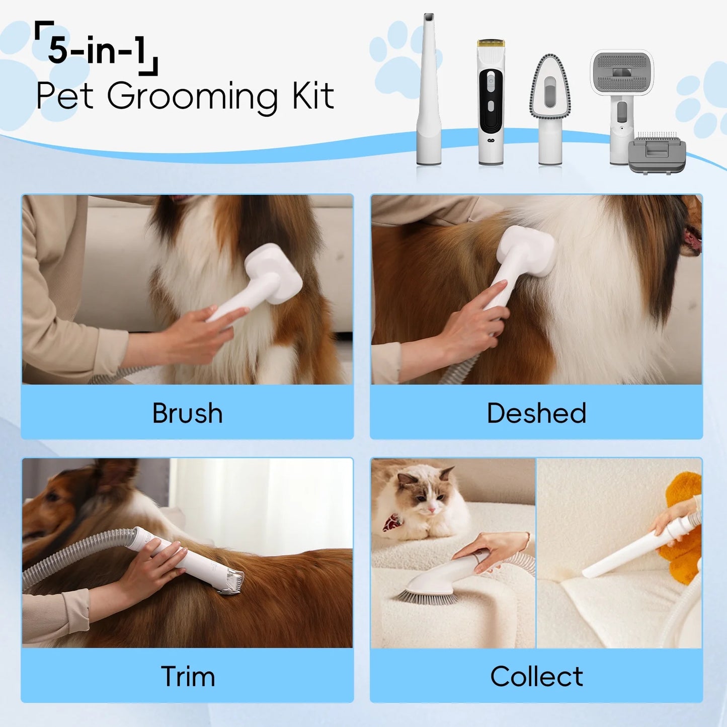 , Dog Hair Vacuum with 3 Modes, 5 in 1 Kit, 3L Large Dustbin, Low Noise