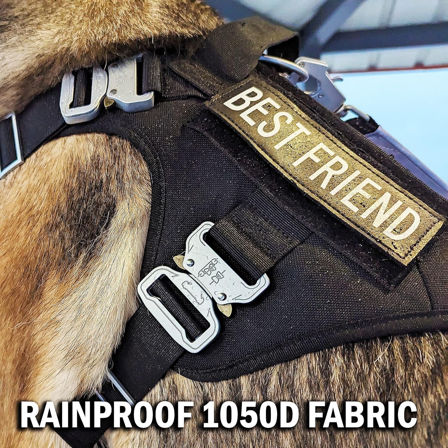 Tactical Dog Harness for Large Dogs with 4 Metal Buckles, Waterproof; Military Grade Dog Vest, Stop Pulls, Does Not Choke Neck and Prevents Escapes, Heavy-Duty Dog Harness, Black (L)