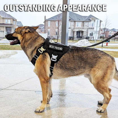 Tactical Dog Harness for Large Dogs with 4 Metal Buckles, Waterproof; Military Grade Dog Vest, Stop Pulls, Does Not Choke Neck and Prevents Escapes, Heavy-Duty Dog Harness, Black (L)