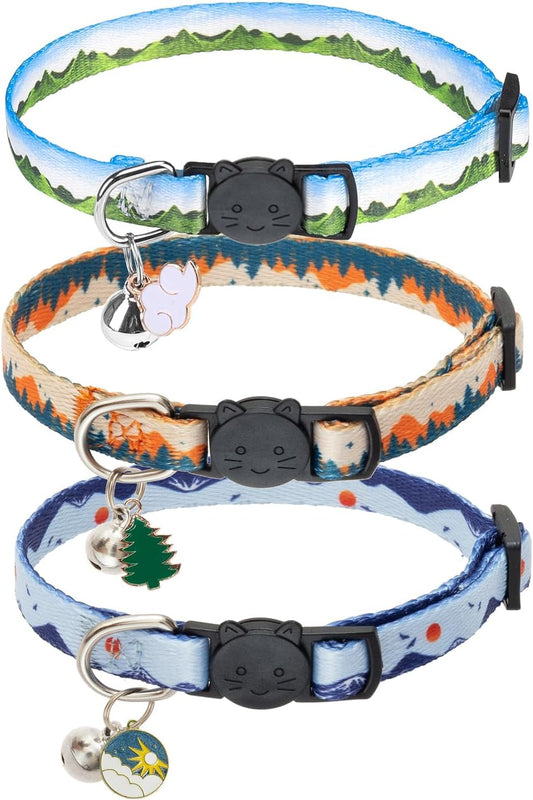 Breakaway Cat Collars with Bell, 3 Pack Adjustable Safety Cat Collar for Boy and Girl Cats, Cute Kitten Collar for Cats Puppies Daily Wearing