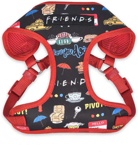Friends TV Show Iconic Graphics Dog Harness for Small Dogs (S) | Black No-Pull Harness with D-Ring | Machine Washable Friends Merch