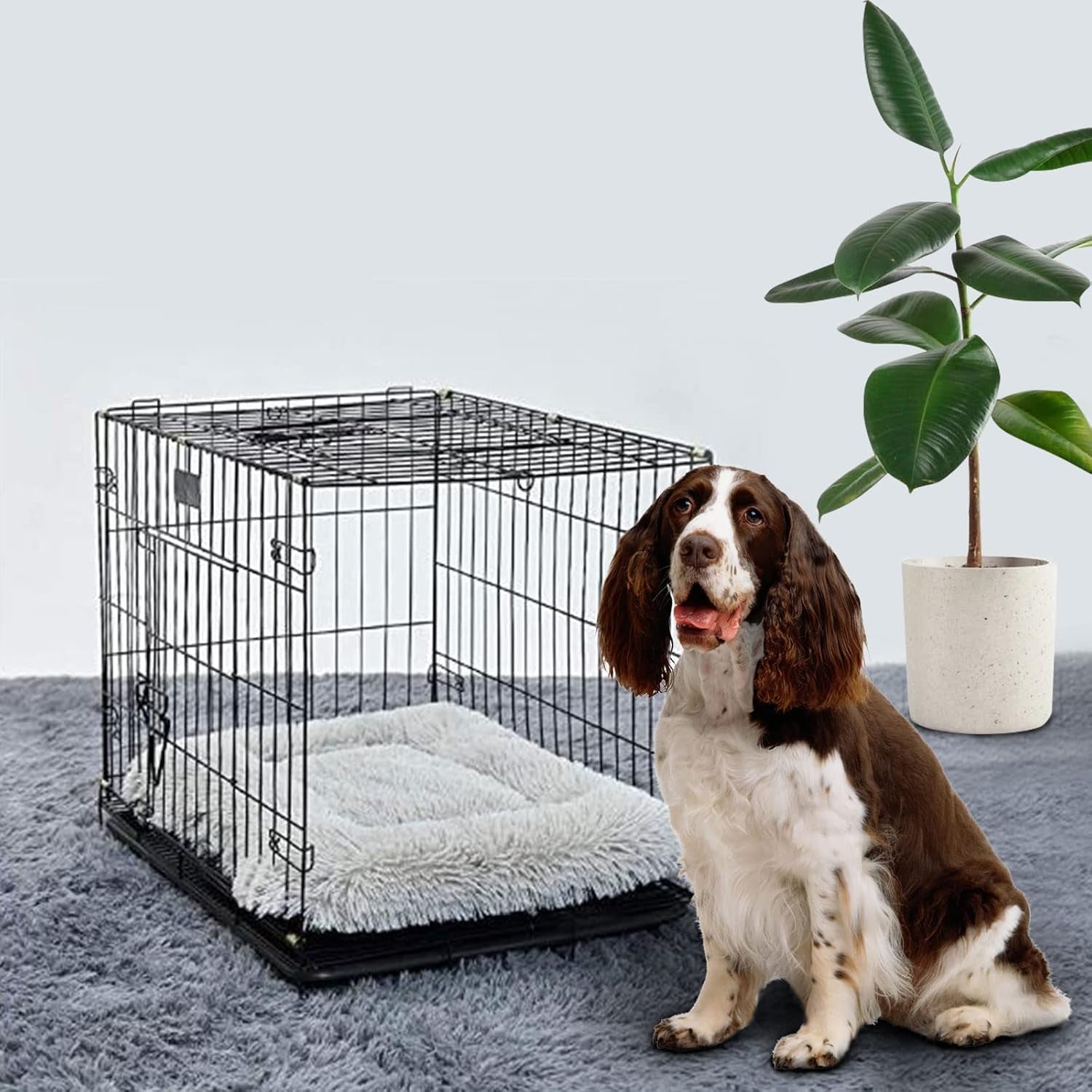 Dog Bed, Dog Crate Bed, Washable Dog Crate Pad, Fulffy Kennel Pad, Anti-Slip Dog Crate Mat for Large Medium Small Dogs (M, Gray)