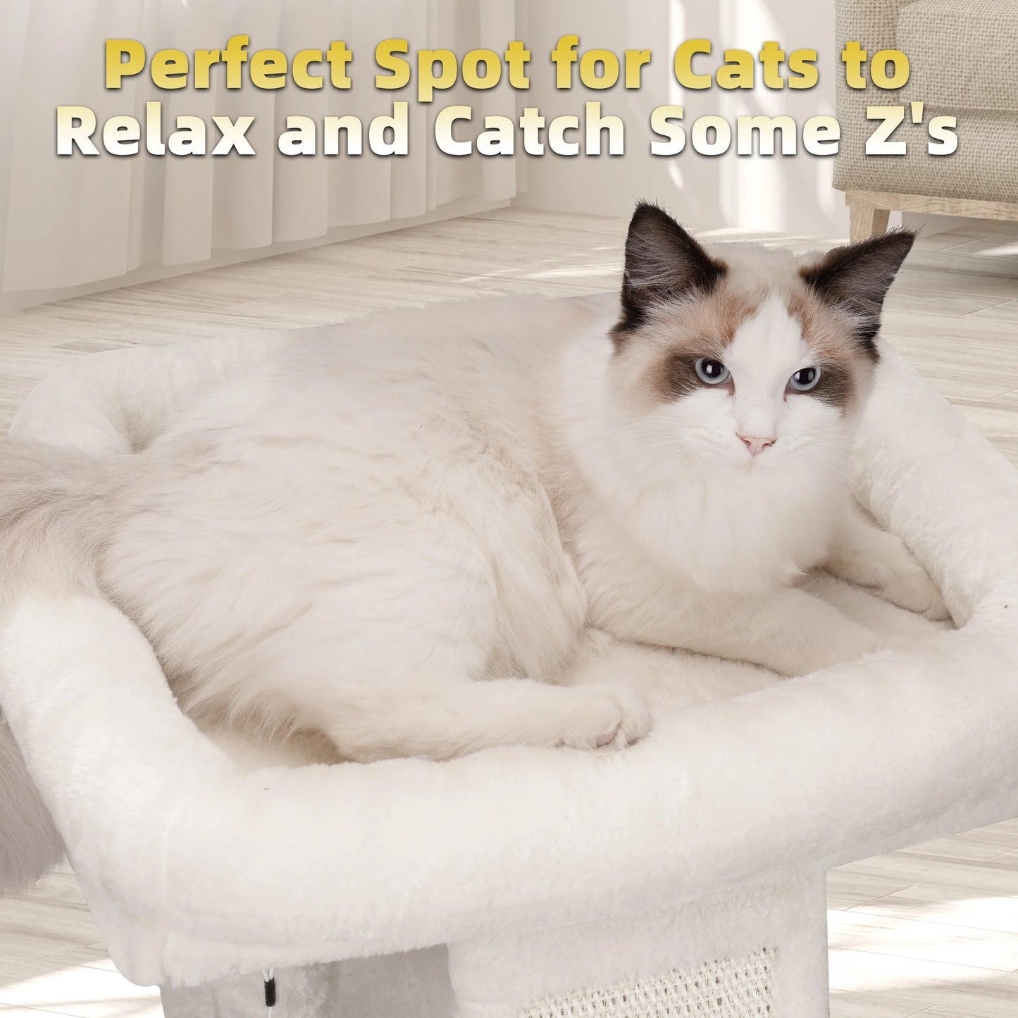 1-Level 17.7 in Cat Tree with Condo, Scratch Pad, Hammock & Hanging Ball, Beige