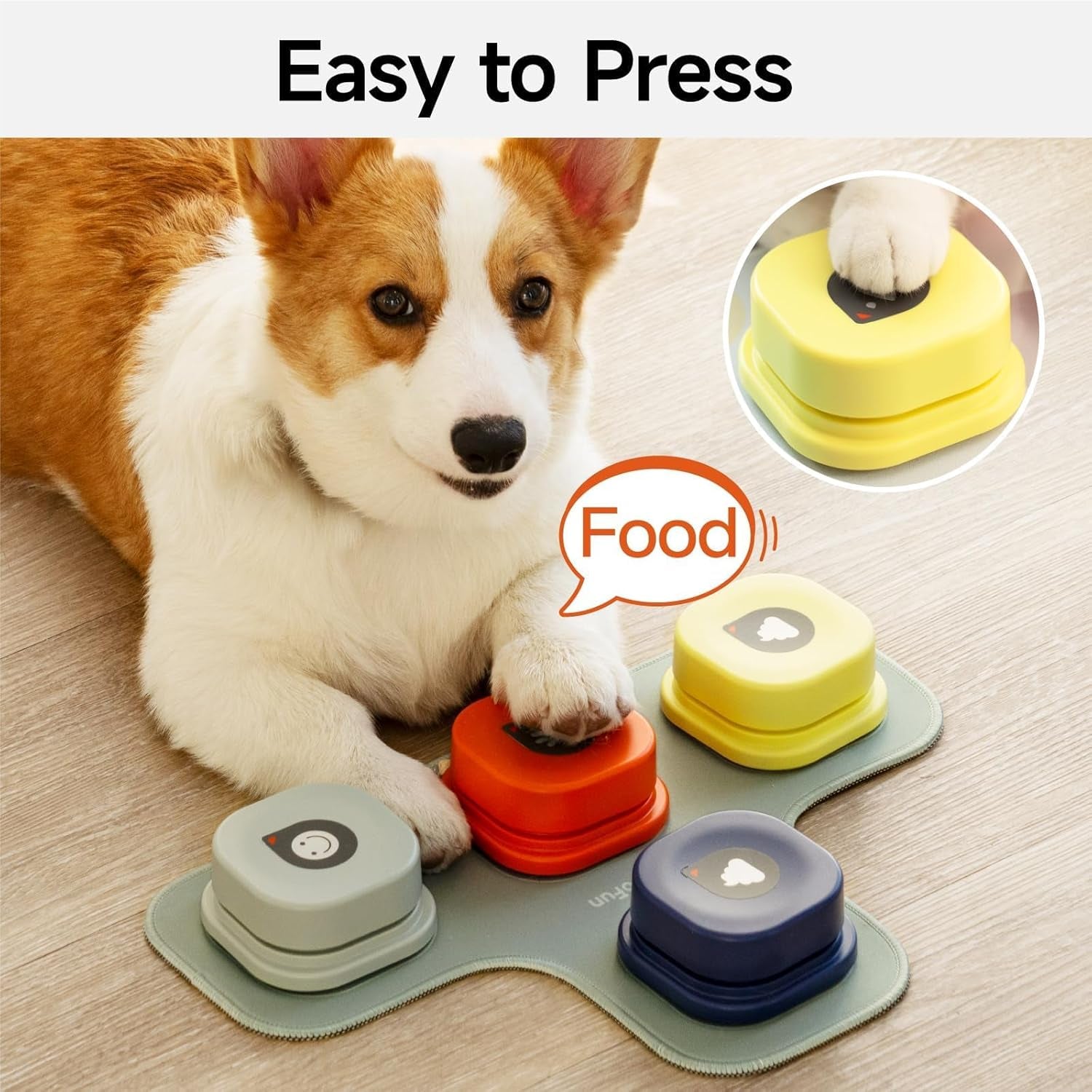 Dog Buttons for Communication Starter Pack Recordable Dog Talking Buttons Set Dog Training Speaking Buttons Dog Clicker with Mat & Stickers (4 Packs-Rubber Mat)