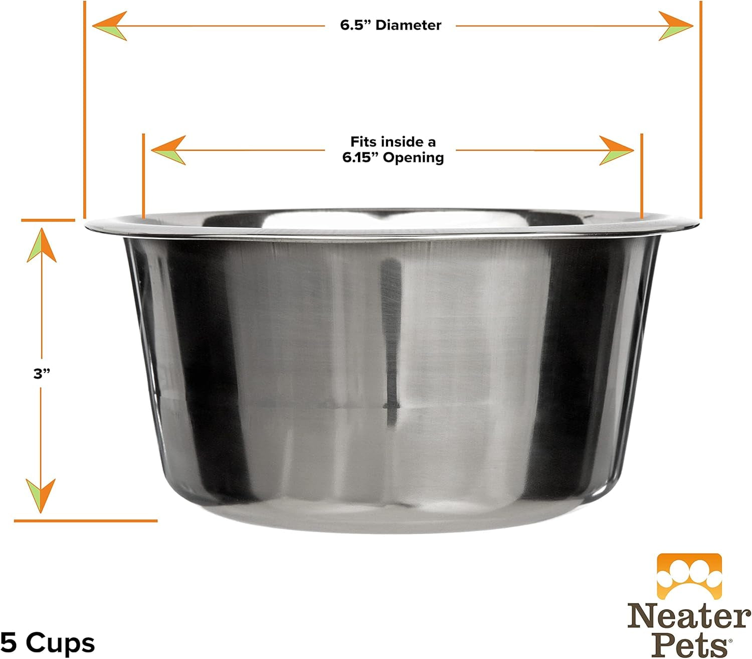5 Cup (40 Oz.) Stainless Steel Dog Bowls, 1 Single Neater Feeder Replacement Bowl (Medium Deluxe Model), Dog Food Bowl or Water Bowls, Dishwasher Safe Metal Dish for Medium Dogs