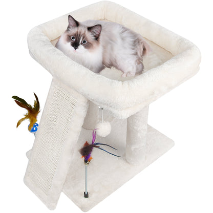 1-Level 17.7 in Cat Tree with Condo, Scratch Pad, Hammock & Hanging Ball, Beige