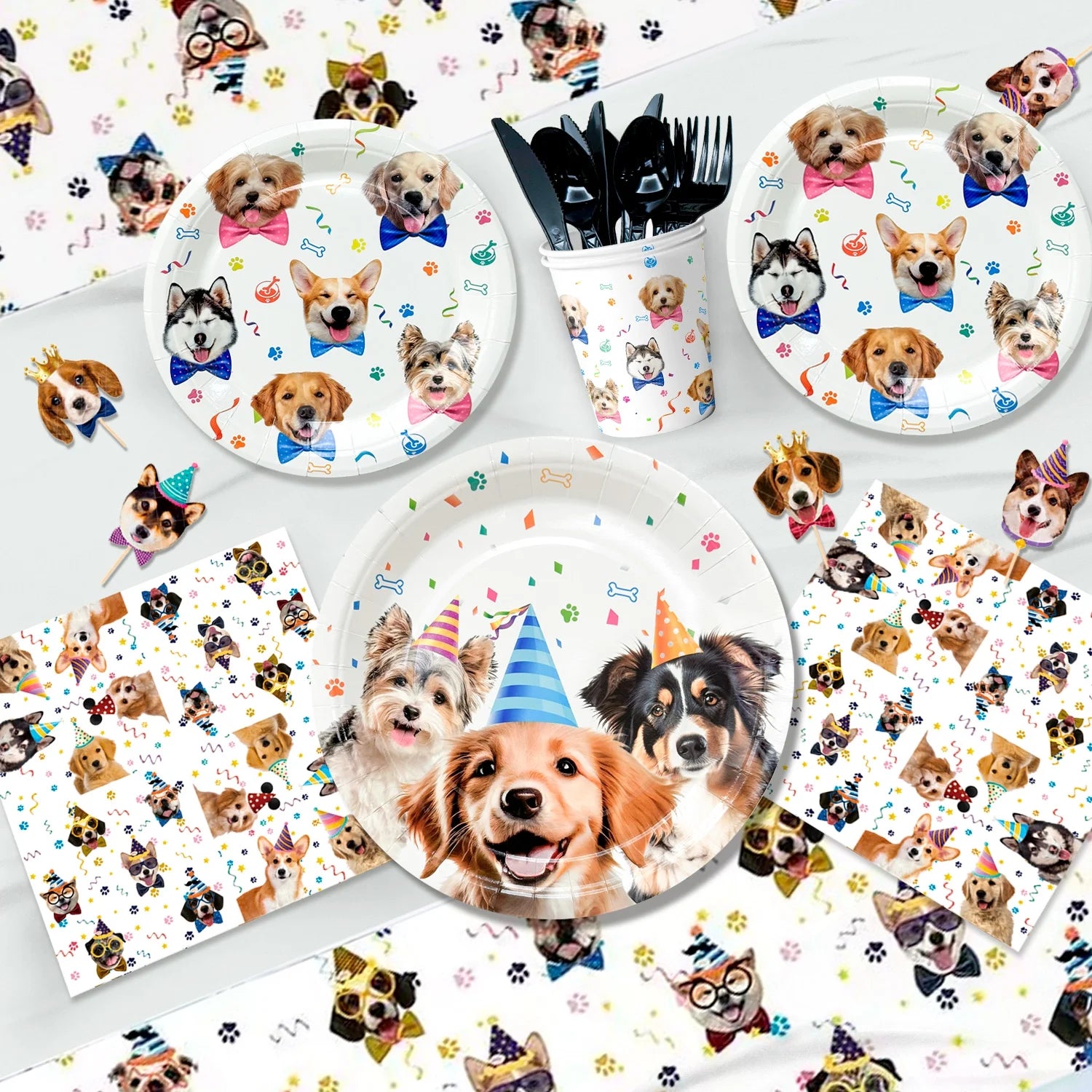 Puppy Dog Birthday Party Supplies,148Pcs Dog Party Decorations & Dog Birthday Party Tableware Set- Dog Birthday Banner,Puppy Balloons&Puppy Party Plates Cups Table Cloth